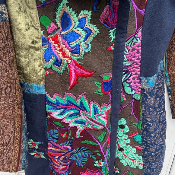 Ritu Kumar Multicolor Patchwork Embroidered Trench Boho Coat Jacket-4 - Picture 10 of 15